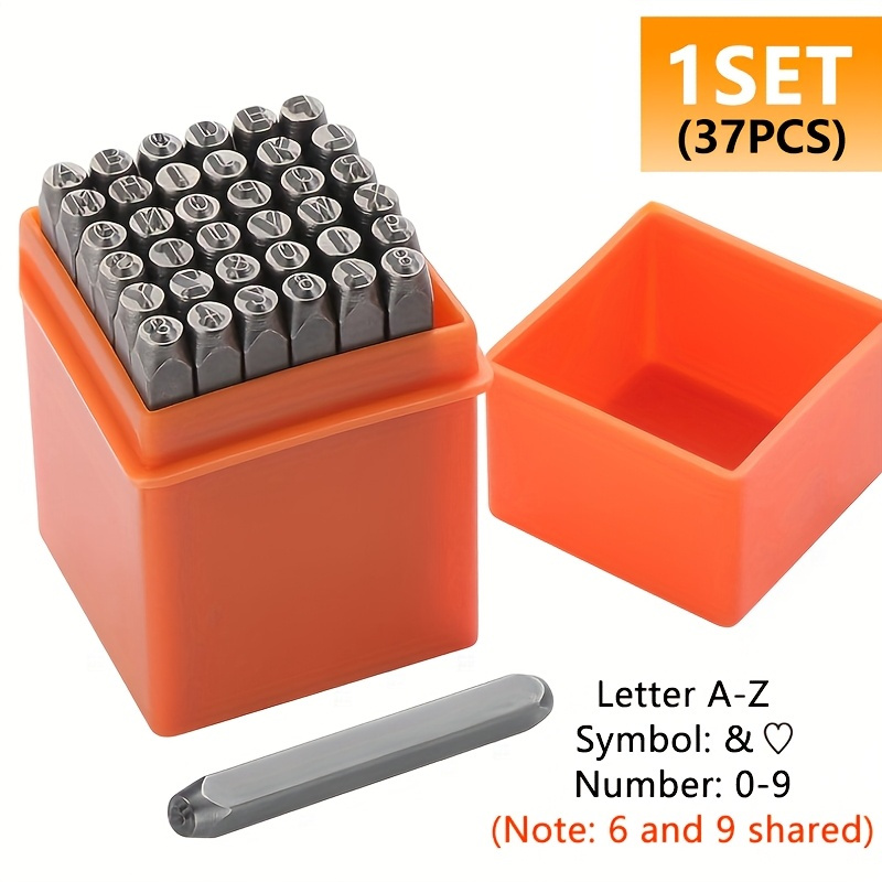 

37pcs Professional Metal Stamping Tool Set, 1/8 Inch Steel Letter And Number Stamp Pins, Iron Material, Manual , With Storage Case, For Jewelry Making, Wood, Leather, Plastic, Alloy, Pvc