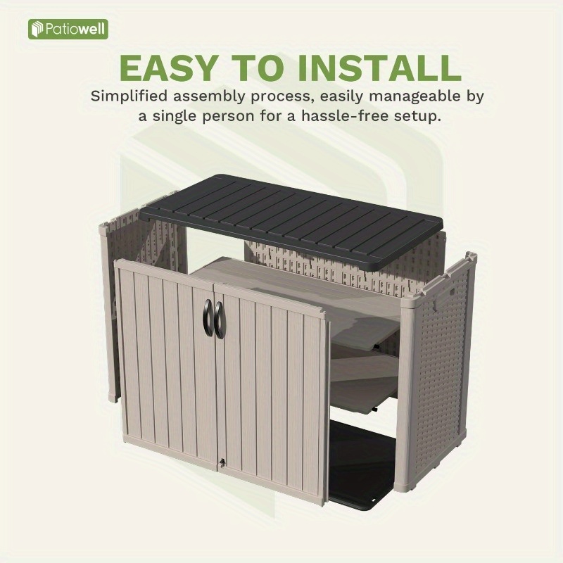 26 Cubic Feet Plastic Outdoor Storage Shed That Is Lockable And Waterproof, Designed for Storing Garden Tools, Garbage Cans, And Pool Supplies, Beige Color, Shelves Not Included