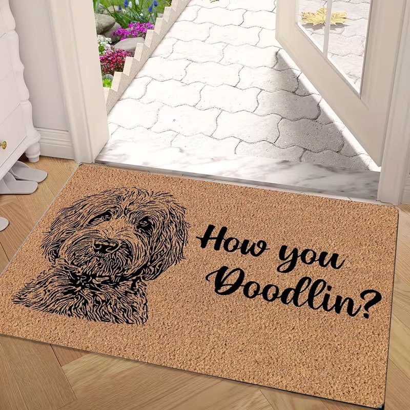 TEMU 1pc How You ? Dog Print Welcome Mat - Non-slip Flannel Indoor Entrance With Cute Puppy, Soft Adhesive Suitable For Home Decor, Door Mat, Easy