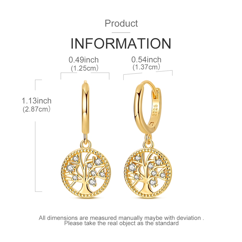 Women's 925 Silver Tree of Life Hoop Earrings, Elegant