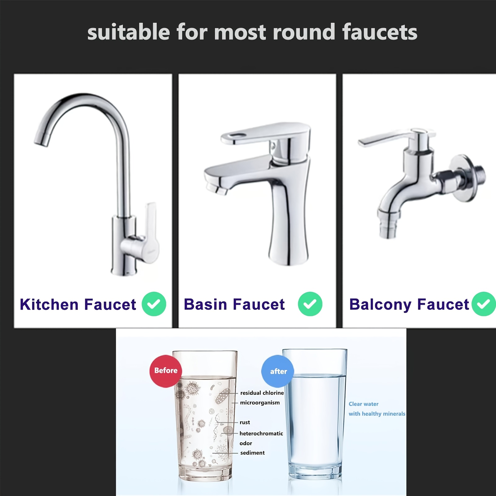 11pcs Water Filter for Sink Faucet - 360° Rotating Swivel Faucet Aerator with Filter, Water Filter Faucet, Faucet Extender for Kitchen Sink, Rotatable Splash-proof Tap Faucet Sprayer Head - Home Water Filtration System, Faucet Attachment