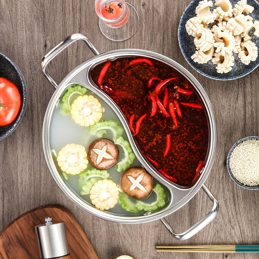12 4 inch stainless steel dual flavor hot pot with thickened lid integrated design large capacity for family   restaurants outdoor camping holiday meals halloween chinese new year portable hot pot 2