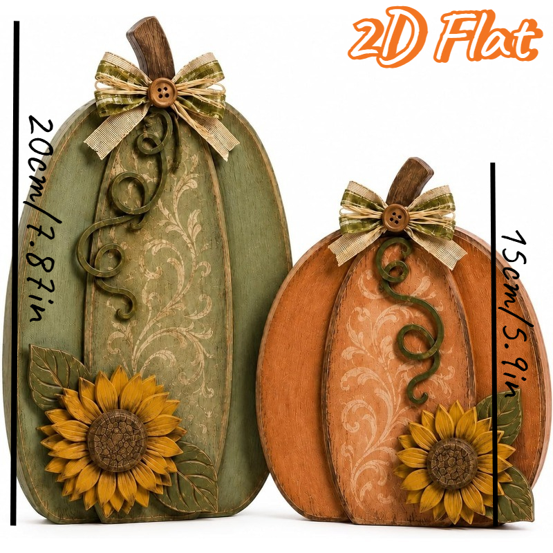 TEMU 2d Flat Solid Wood Pumpkin Decor Set Of 2 Rustic Farmhouse Fall Decorations, Sunflower Harvest Pumpkins For Home Porch