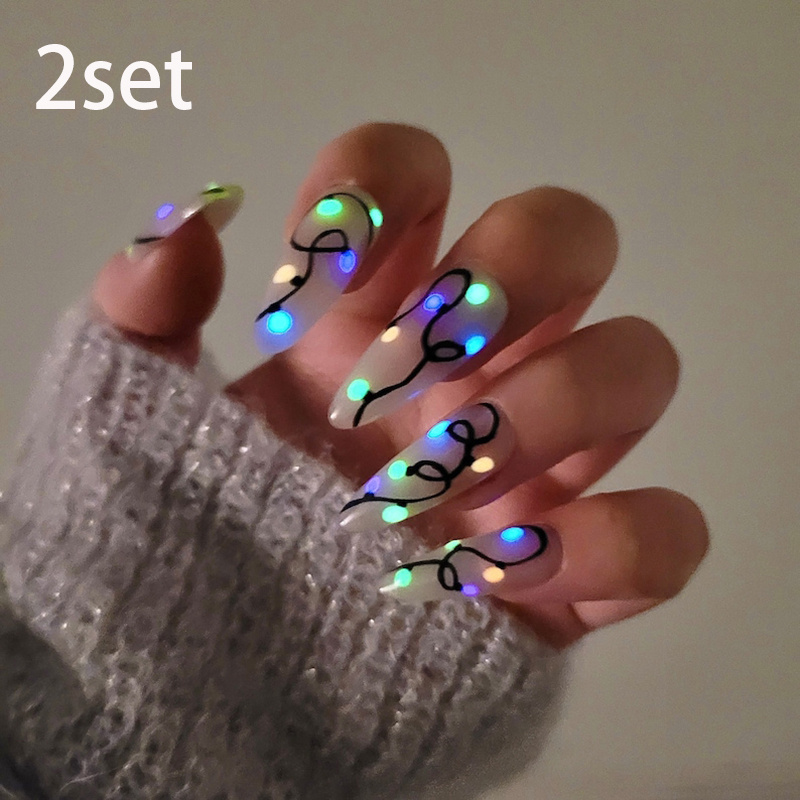 

2set Glow In The Dark Christmas String Lights Nail Decals, Nail Tattoo, Fashionable Nail Art