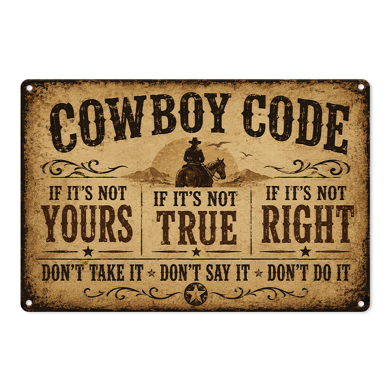 TEMU 2d Flat, Western Vintage Cowboy Wall Art Retro Iron Decor Inspirational Slogan Wall Sign 8 * 12 Inches Decorative Signs & Plaques Indoor Outdoor