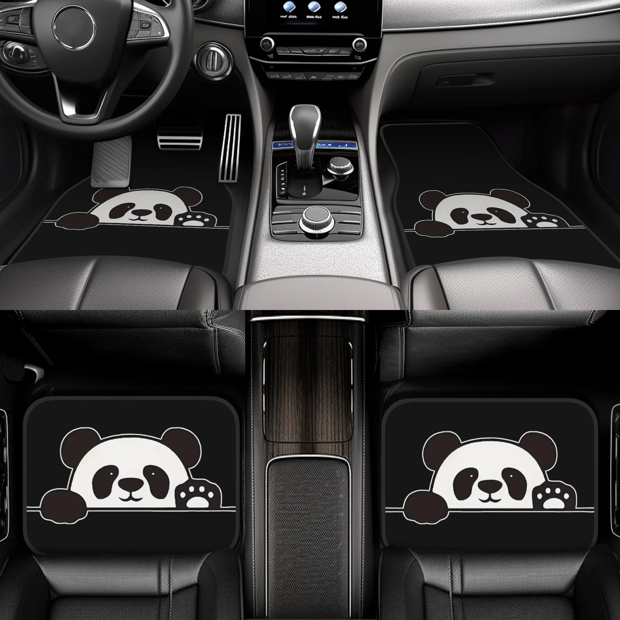 TEMU 4pcs Set Peeking Waving Panda Cartoon All Weather Car Floor Mats, Universal Fit For Sedans, Suvs And Pickup Trucks, Full Coverage For Front And
