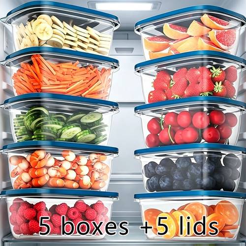 10pcs set 5 boxes and 5 lids with random colors food crisper recycled locked fresh in kitchen in office with meals student lunch boxes microwave ovens dishwashers universal