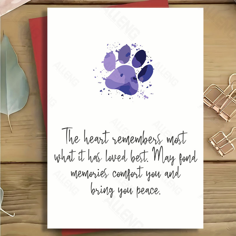 

1pc Alleng Pet Loss Sympathy Card - Comforting Paw Print & Message, Paper For Pet, Universal Grief Support, Suitable For Any Recipient