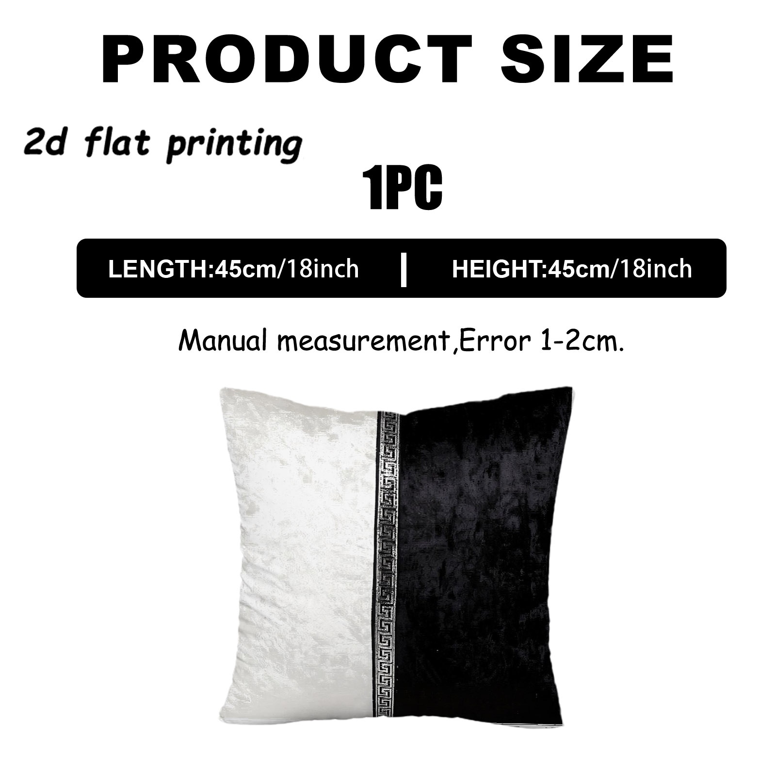 TEMU 2d Flat - 1pc 2d Flat Throw Pillow Cover, Black And White Split With Greek Key Border, Multiple Specs . Ideal Gift For Couple, Best Friend,