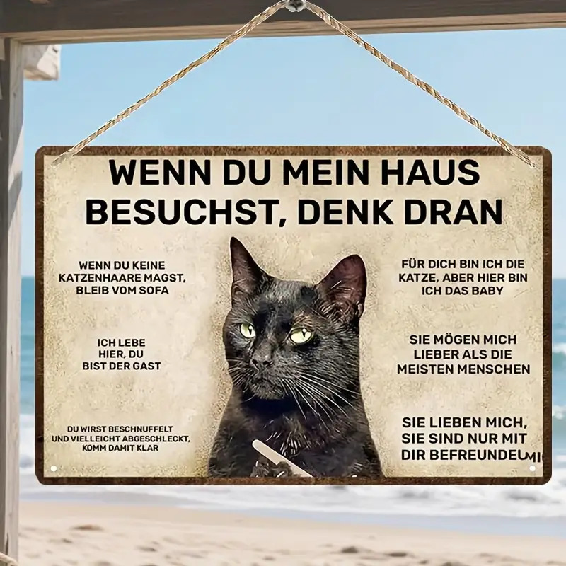TEMU 2d Flat, 1pc Vintage Wooden Hanging Sign With Black And German Text - 20x15cm, Decor For Bedroom, Living Room, Bar, And Outdoor Use - No