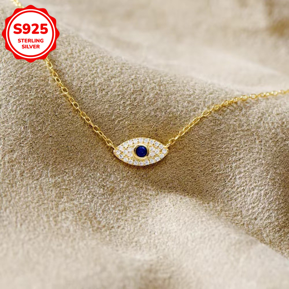 Women's S925 Silver Evil Eye Necklace with Synthetic Zirconia, Elegant Gift