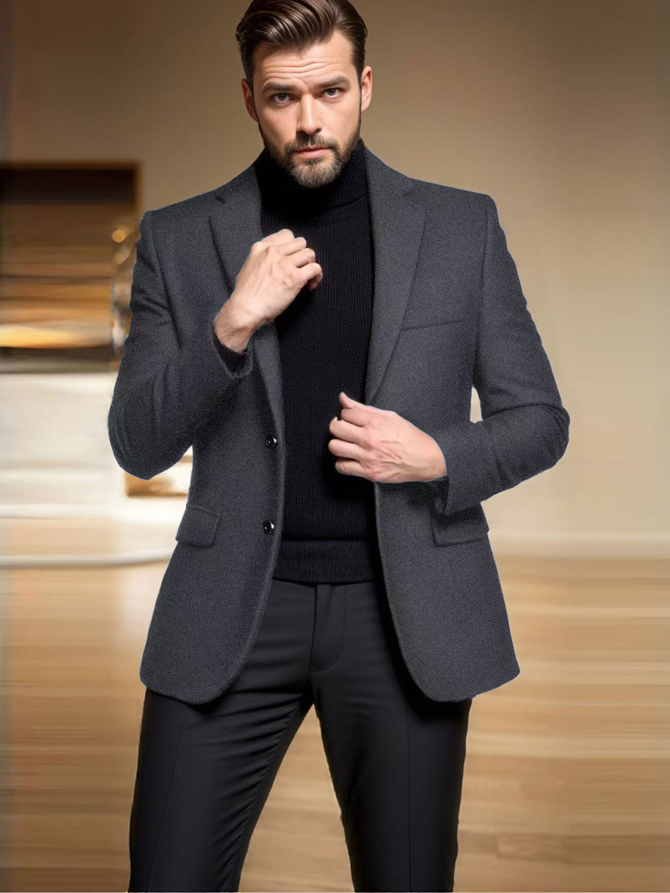 men's fit tweed blend navy blue single breasted Temu Germany