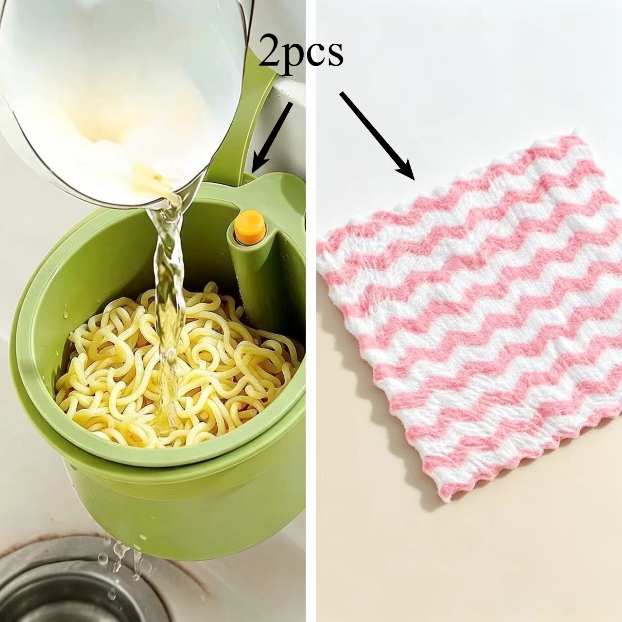 TEMU 2pcs Set: 1 Green Draining Basket + 1 Cleaning Cloth, Hanging Sink Draining Basket For Household Kitchen Sinks, Food Scrap Separator Filter