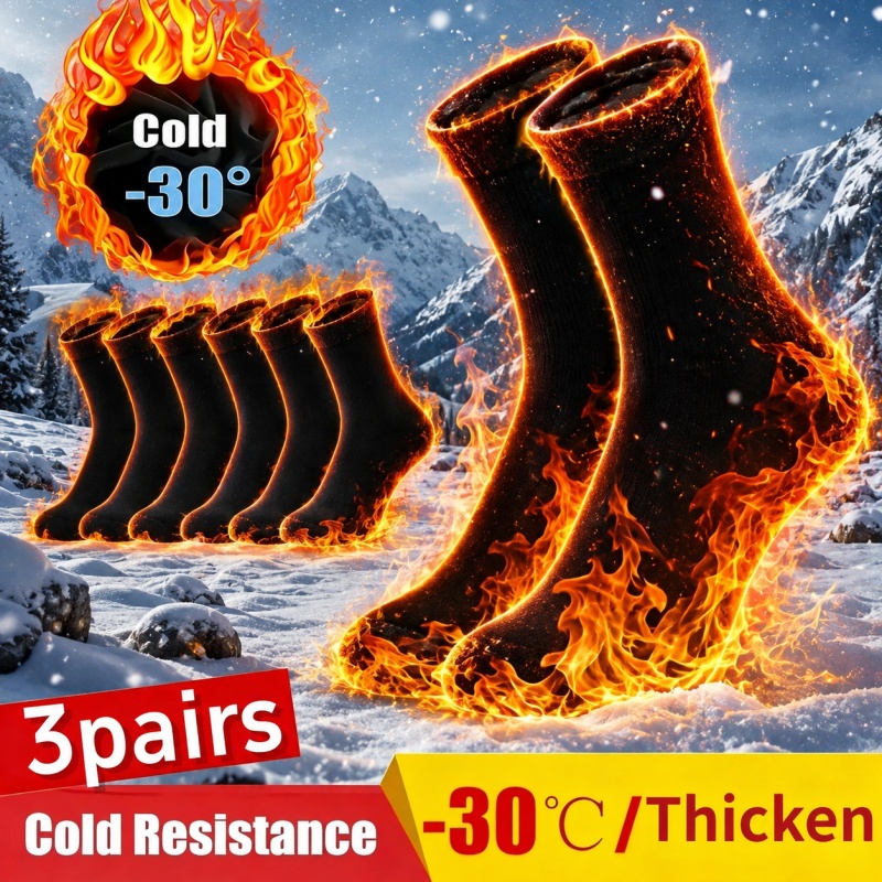 TEMU 3-pair Women's Thermal Winter Socks Suitable For Cold - Thick Plush Warmth, Soft Breathable Stretchy Traction For Office, Travel & Home - Hand