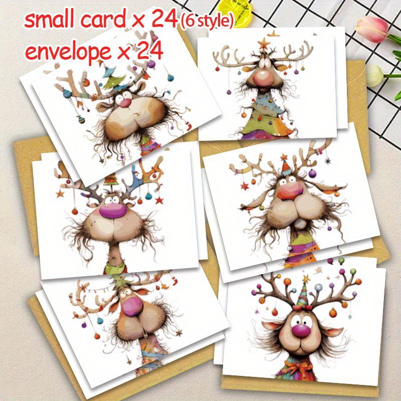TEMU 24pcs, Reindeer Christmas Cards, Cards, Elk Moose Cards,merry Christmas Cards, Greeting Cards,christmas Gift,the Best Christmas Gift For ,