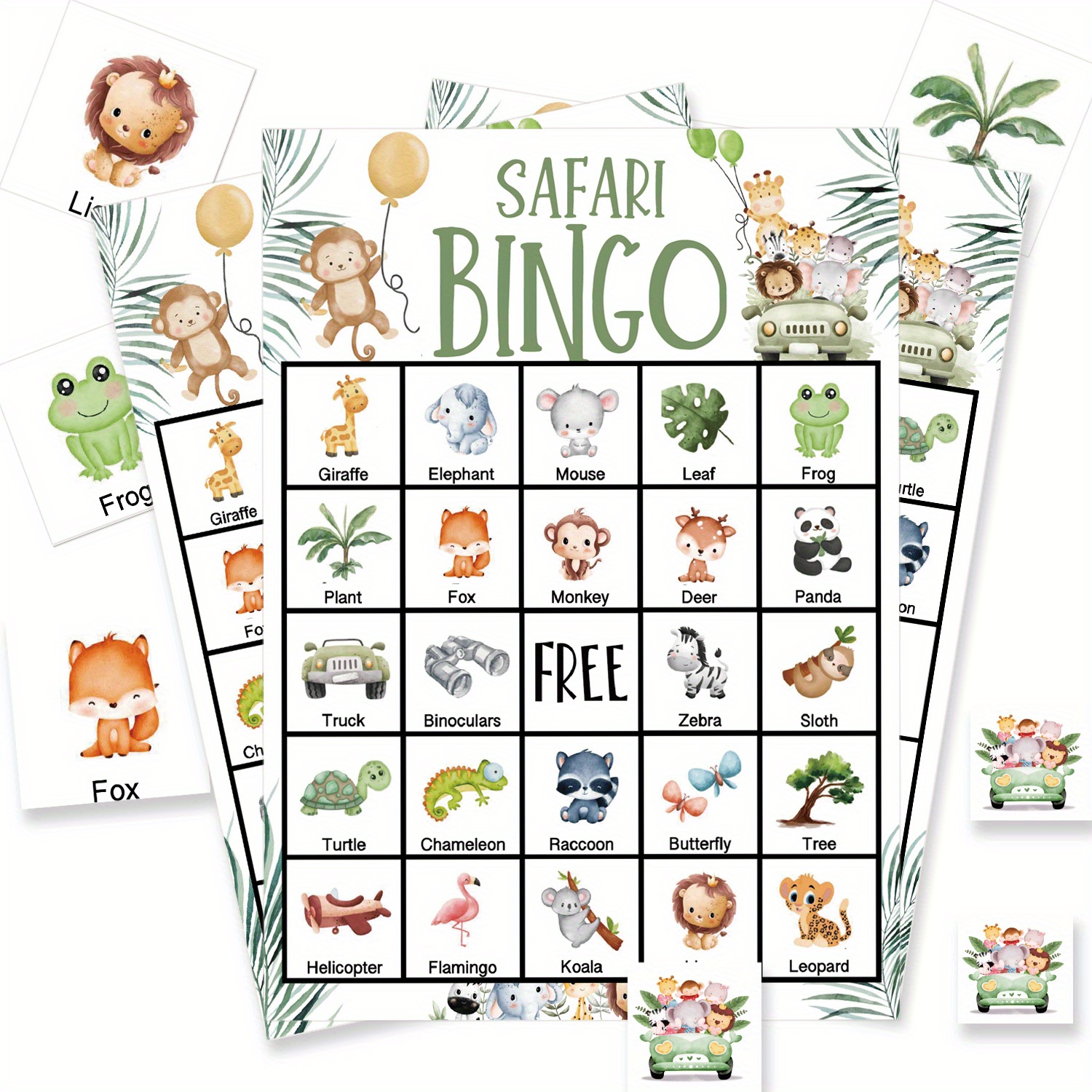 Image of 24 Player Bingo Game Set, Fun Jungle Animals Theme Party Supplies, Interactive Group Activity Game For Birthday, Babeshower, Family Reunion