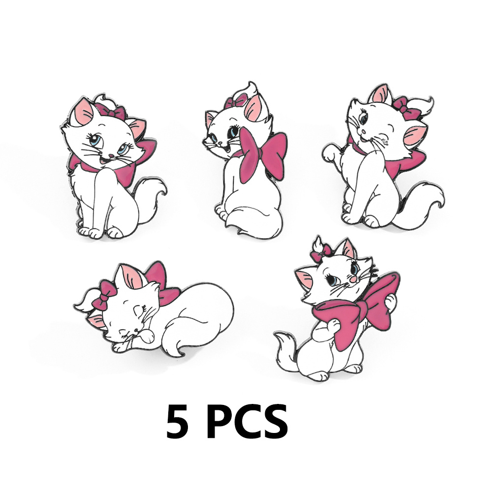 TEMU Set de 5 broches de dibujos animados, lindo broche de esmalte de gato Marie, para mochila, ropa, joyería, de metal, regalos adicionales