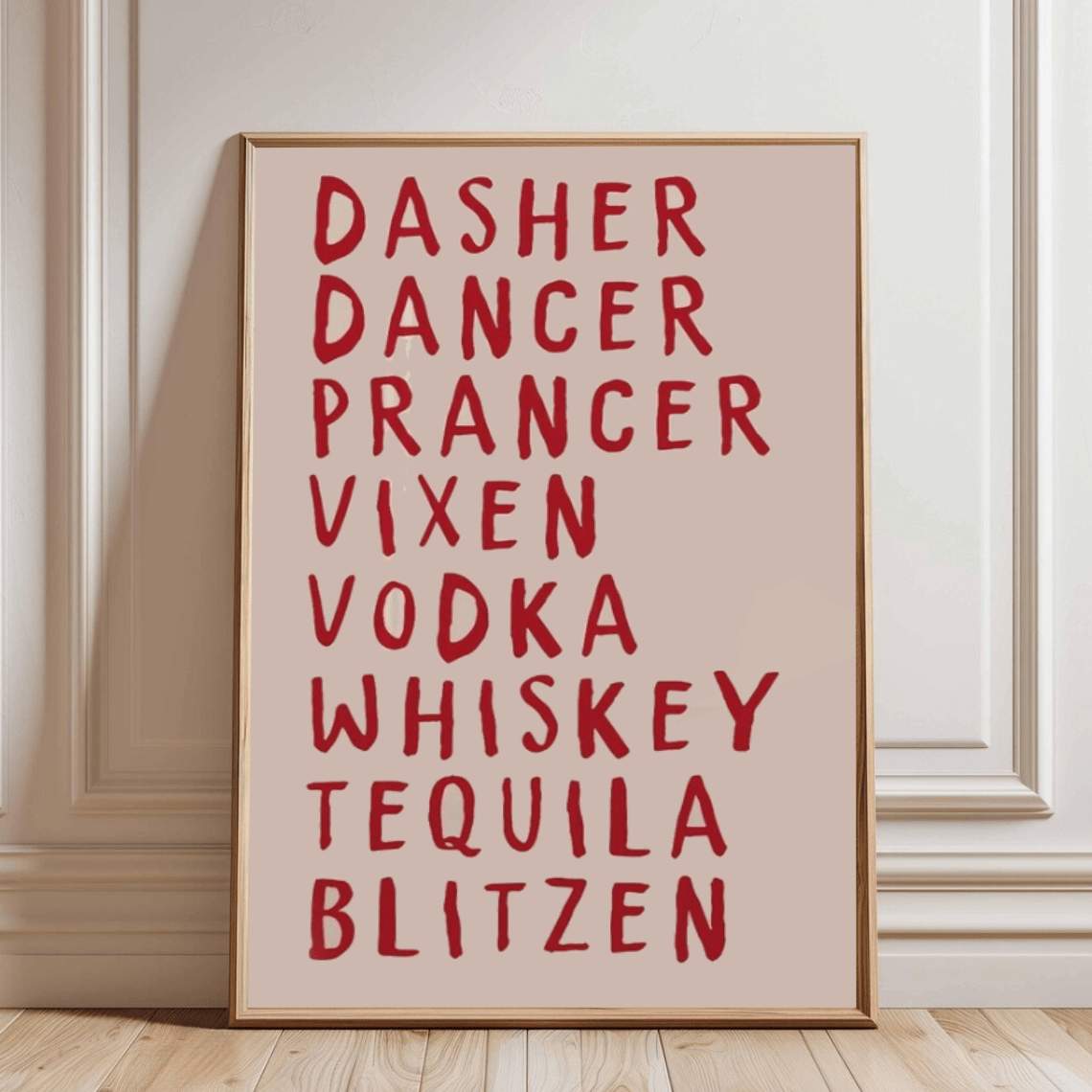 TEMU 1pc Vintage Christmas Reindeer Names Wall Art Poster - Drink & Bar Print - Funny Retro Beverage Menu For Decor, Housewarming Gift, Unframed For