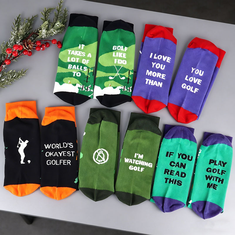 TEMU 5 Pairs Creative Unique Men's Mid-calf Socks, Golf Gift For Golfers, Golf Socks, Best Christmas Gift For Golf Enthusiasts, Father's Day Gift For