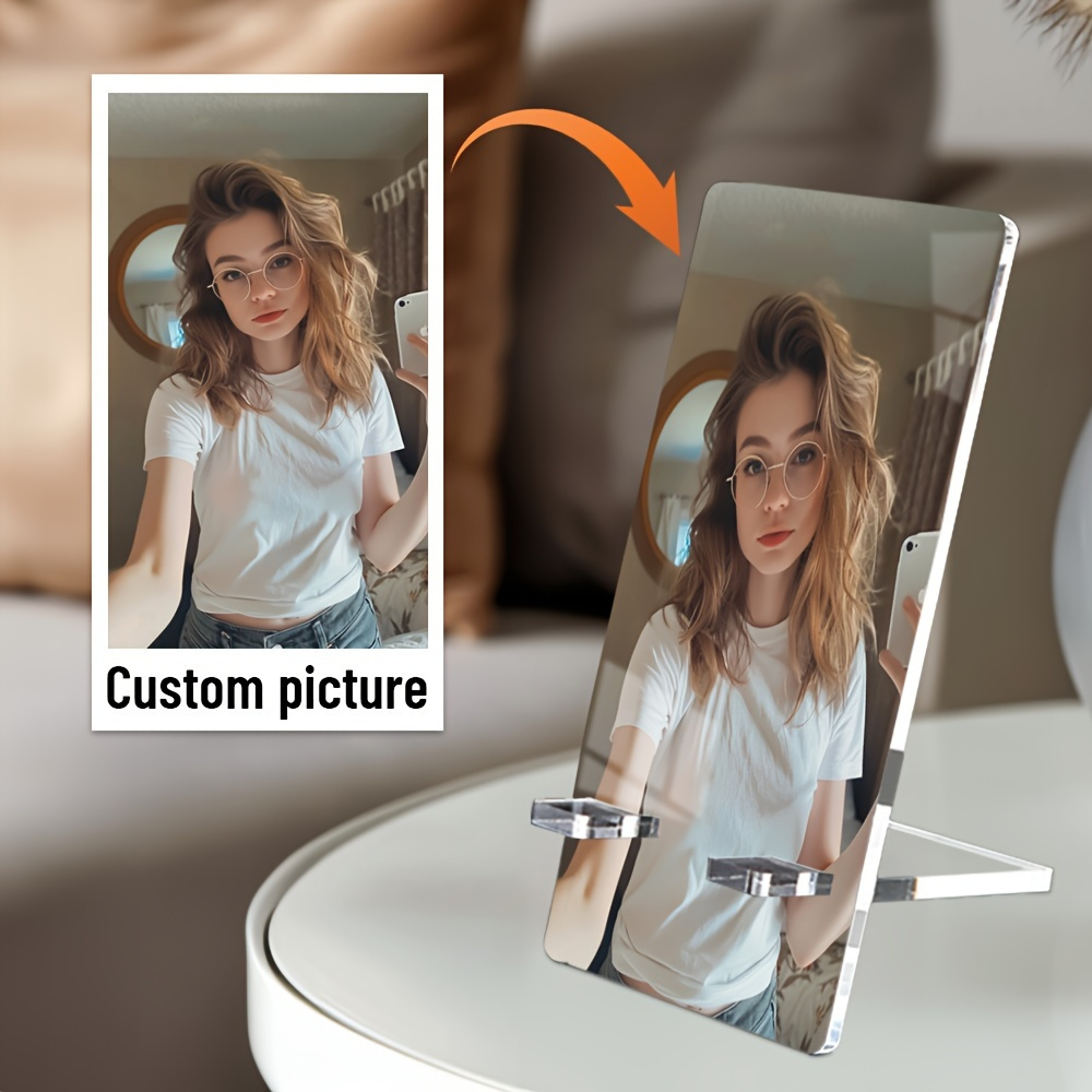TEMU Support de téléphone personnalisé en acrylique avec photo - Accessoire de bureau personnalisé pour femme, de cadeau et mignonne, convient à tous