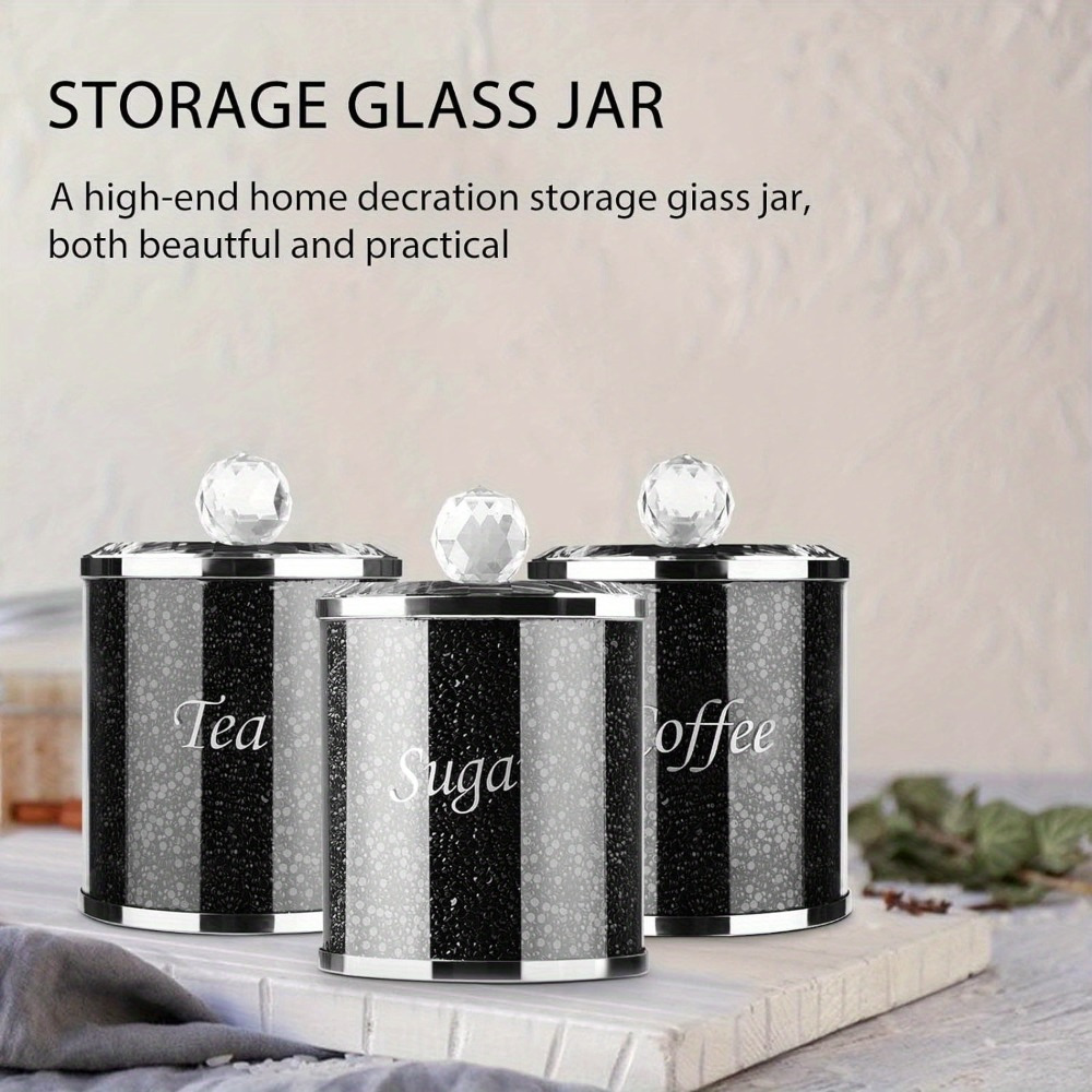 TEMU 3pcs Diamante Sugar Canisters Glass Crushed Coffee Sugar Jars Reusable Crystal Filled Tea Coffee Sugar Canisters With Lid For Kitchen Home
