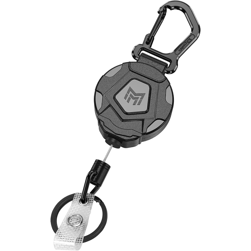 E-shop 2D Multifunktionaler Einziehbarer Ausweishalter 80cm Rückfeder Stahldraht Taktischer Schlüsselanhänger Karabiner