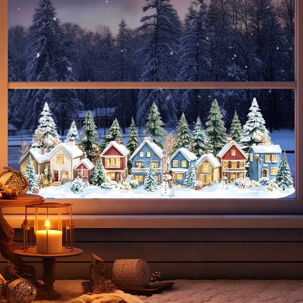 TEMU Christmas 2d Town Window Sticker, Static Adsorption Removable Pet Glass Decal, Living Room Bedroom Dining Room Study Bathroom Door Window Glass