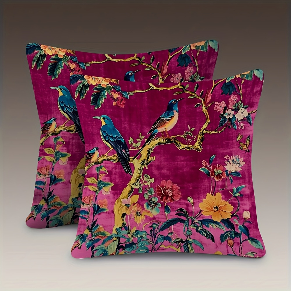 TEMU 2d Flat 2pcs Set Chinese Floral And Bird Pink Pillowcase, Suitable For Sofa, Living Room, Outdoor Use, Decorative Pillowcase (pillow Insert Not