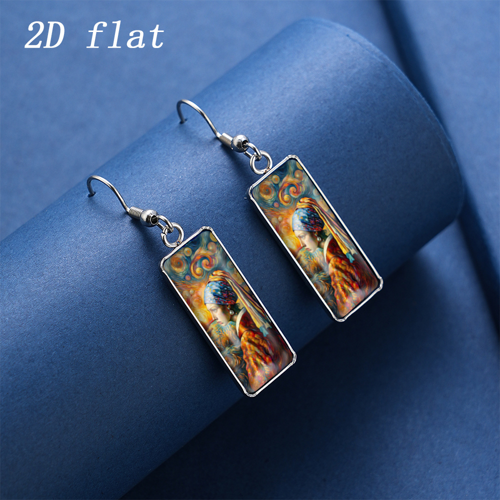 Women's Van Gogh Starry Night Girl Glass Earrings