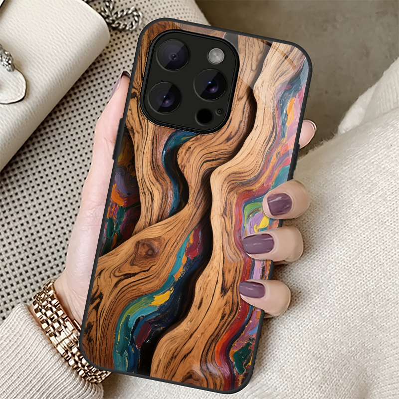 Image of Phone Case: Phone Case - Iridescent Wood Grain Suitable For Iphone 17/16/15/14/13/12/11/plus/pro/pro Max 17air And Galaxy S25/s24 Plus/s23/s22/s21 Ultra