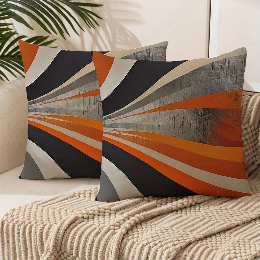 

2-pack Hemitong Throw Pillow Covers, Modern Abstract Orange Stripes, Grey Black White , Traditional Style, Polyester, Cases For Living Room Decor, Machine Washable, Zipper Closure