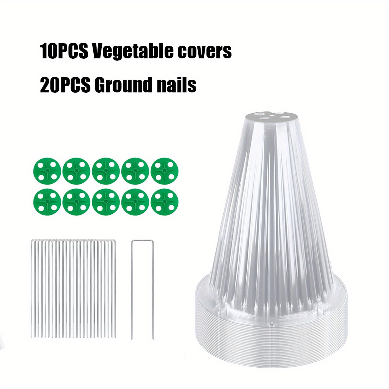 Image of 10/20/30pcs Garden Cloches For Plants With Adjustable Rotary Vent Clear Bell Covers Reusable Plant Protector With 20/40/60pcs Ground Stakes Garden Protection From Animals Birds Chicken