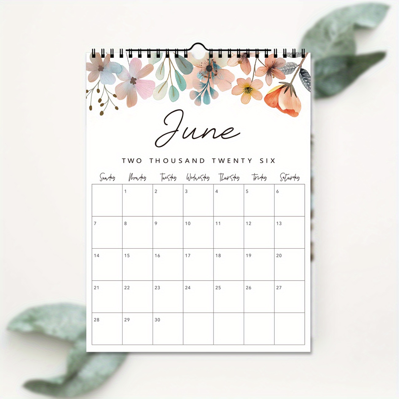 TEMU 2026 tot December Bloemen Wandkalender, Spiraalontwerp met Bloempatronen voor Notities – Geschikt voor Scholen, Kantoren & Thuisgebruik, |