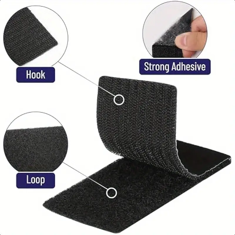 20pcs heavy duty 2 x4 hook and loop tape strips with double sided black fabric gripper pads for organizing cables mounting items diy projects home office workshop use workshop organization details 3