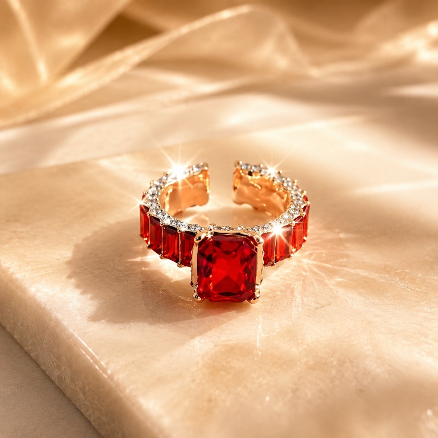 TEMU 1pc Fashionable Square Main Stone Ring With Trendy Band, Ring For Christmas, Halloween, Valentine's Day, Anniversary, Wedding, Birthday, Party,