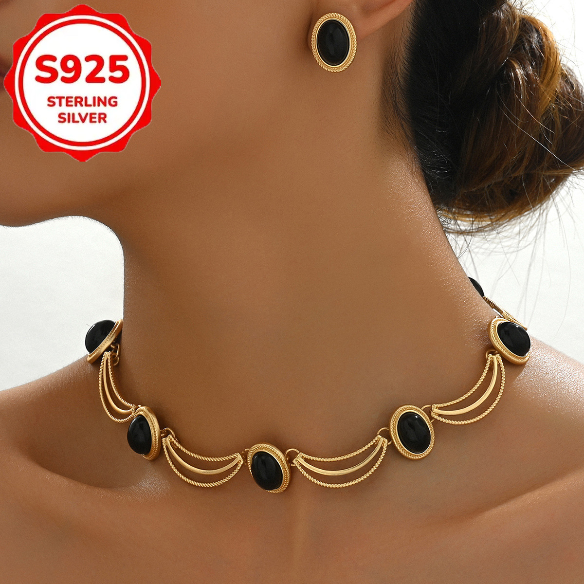 TEMU 3pcs/ 1 Set Of New-style Style Women's S925 Silver Earrings Necklace Set Retro, Suitable For Daily Wear And High-end Jewelry Gifts, Suitable For