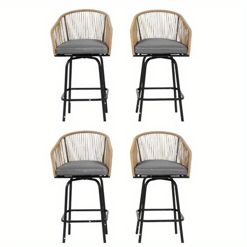 outdoor bar stools set of 4 4pcs patio bar stools with armrests all weather rattan bar chairs with backrest wicker bar stools for backyard balcony and deckgrey