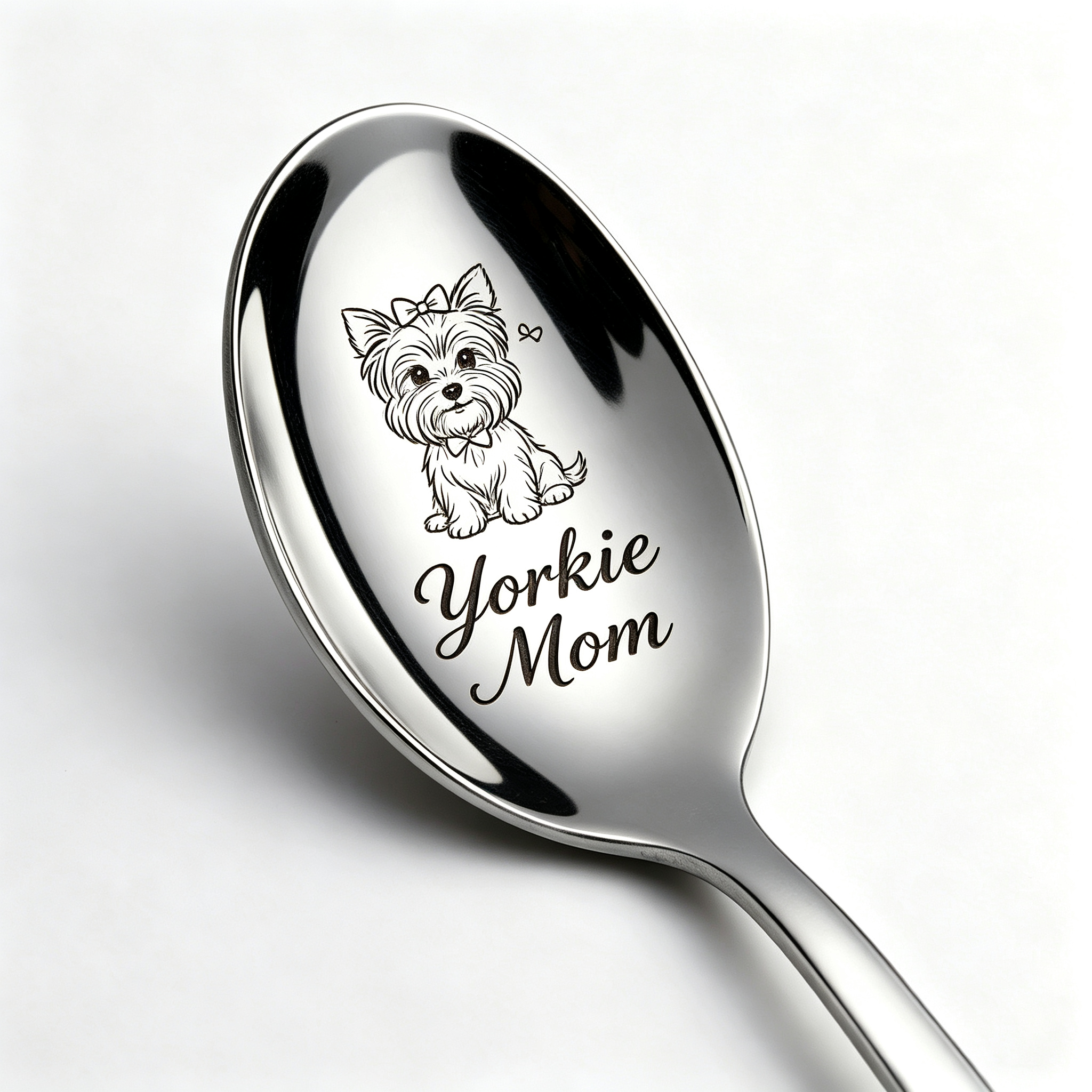 TEMU Cuillère gravée "Yorkie Mom" en acier inoxydable, cadeau pour amateurs de café et de thé, pour maman de chien et amoureux des animaux, à long