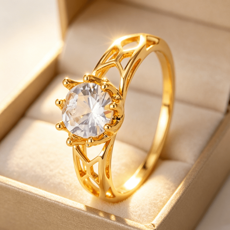 Bohemian Women's Engagement Copper Ring with Zirconia