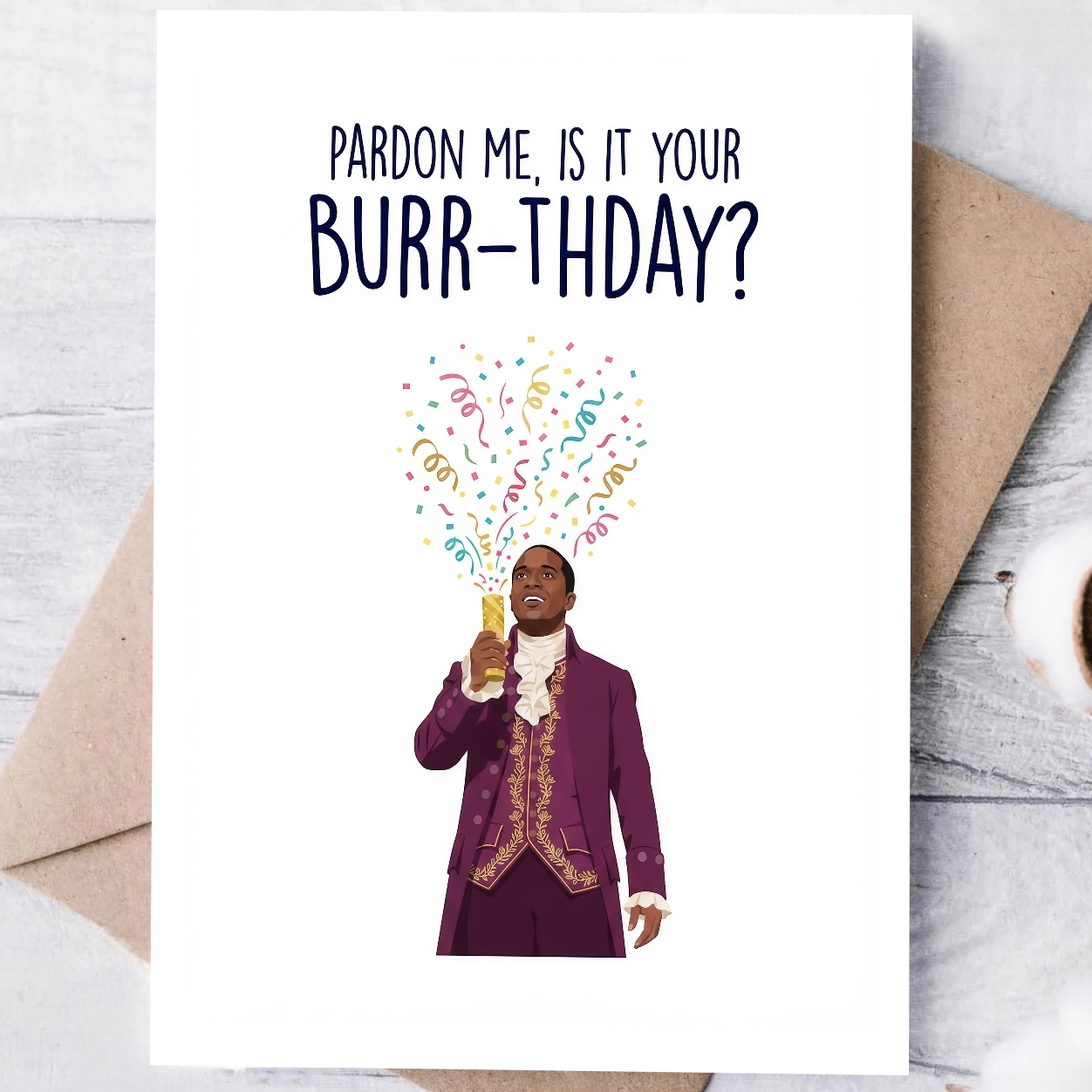 TEMU 1pc Birthday Greeting Card For , Friend - Aaron Burr Inspired Cartoon Art, Humor, Thickened, With Envelope