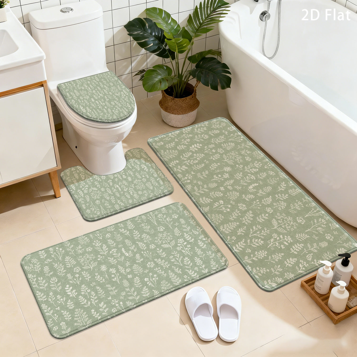 TEMU 2d Flat 3/4pcs Bathroom Anti-slip Mat Set, Qingwu Huxianzhi, Home Decor Shower Room Entrance Absorbent Floor Mat, Household Soft Thickened