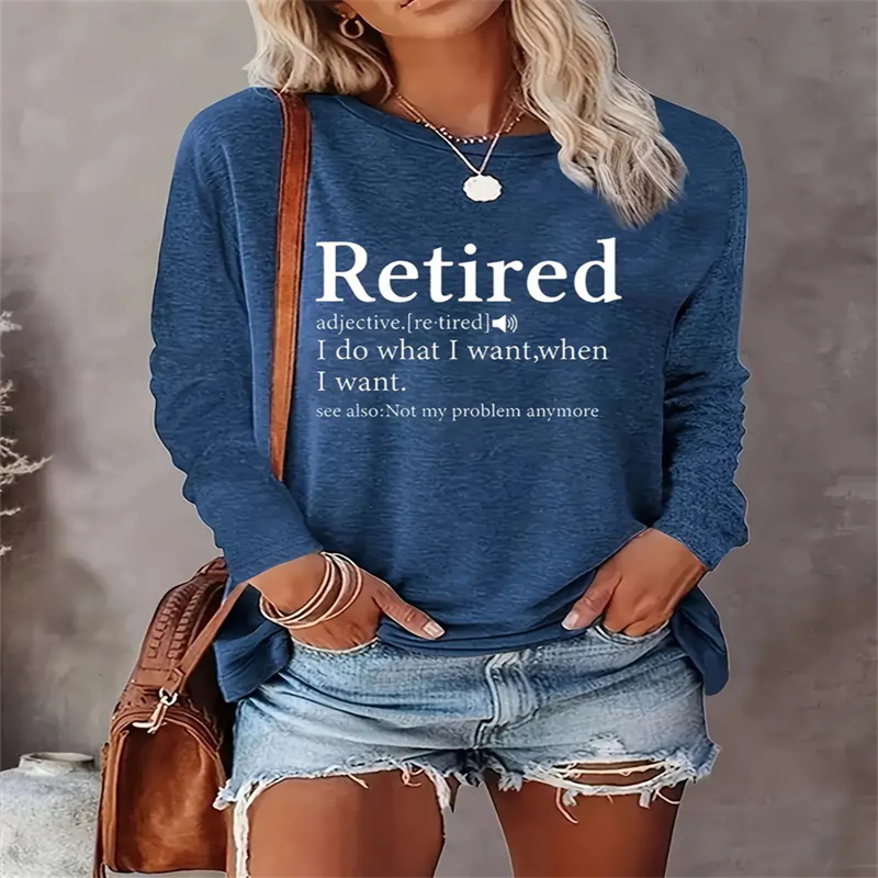 

1pc Women's T- "retired" - Pattern , -sleeved Top For /fall