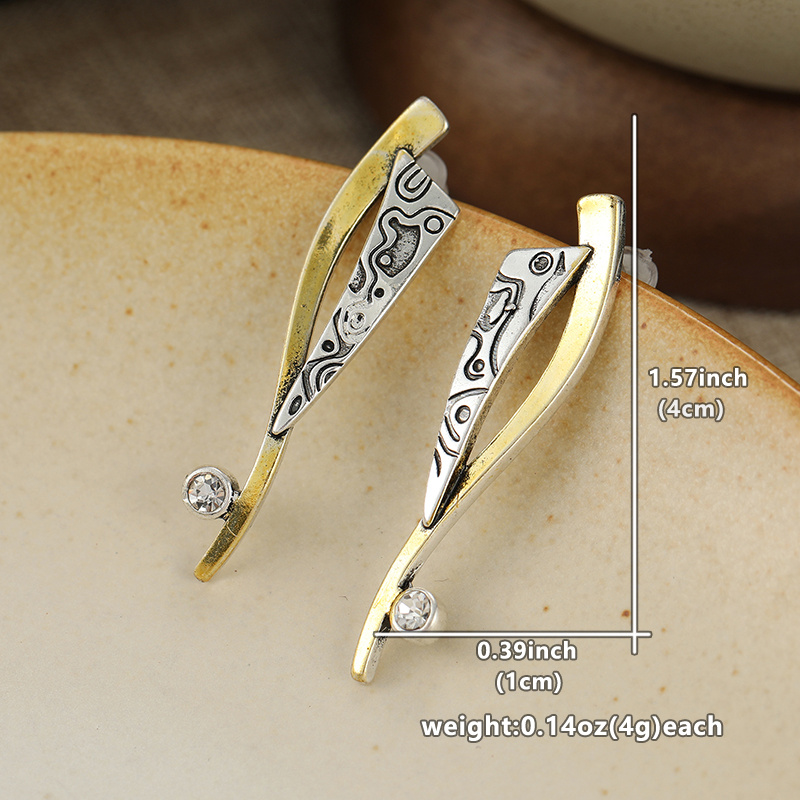 Women's Minimal Retro Two-Tone Curved Long Drop Earrings