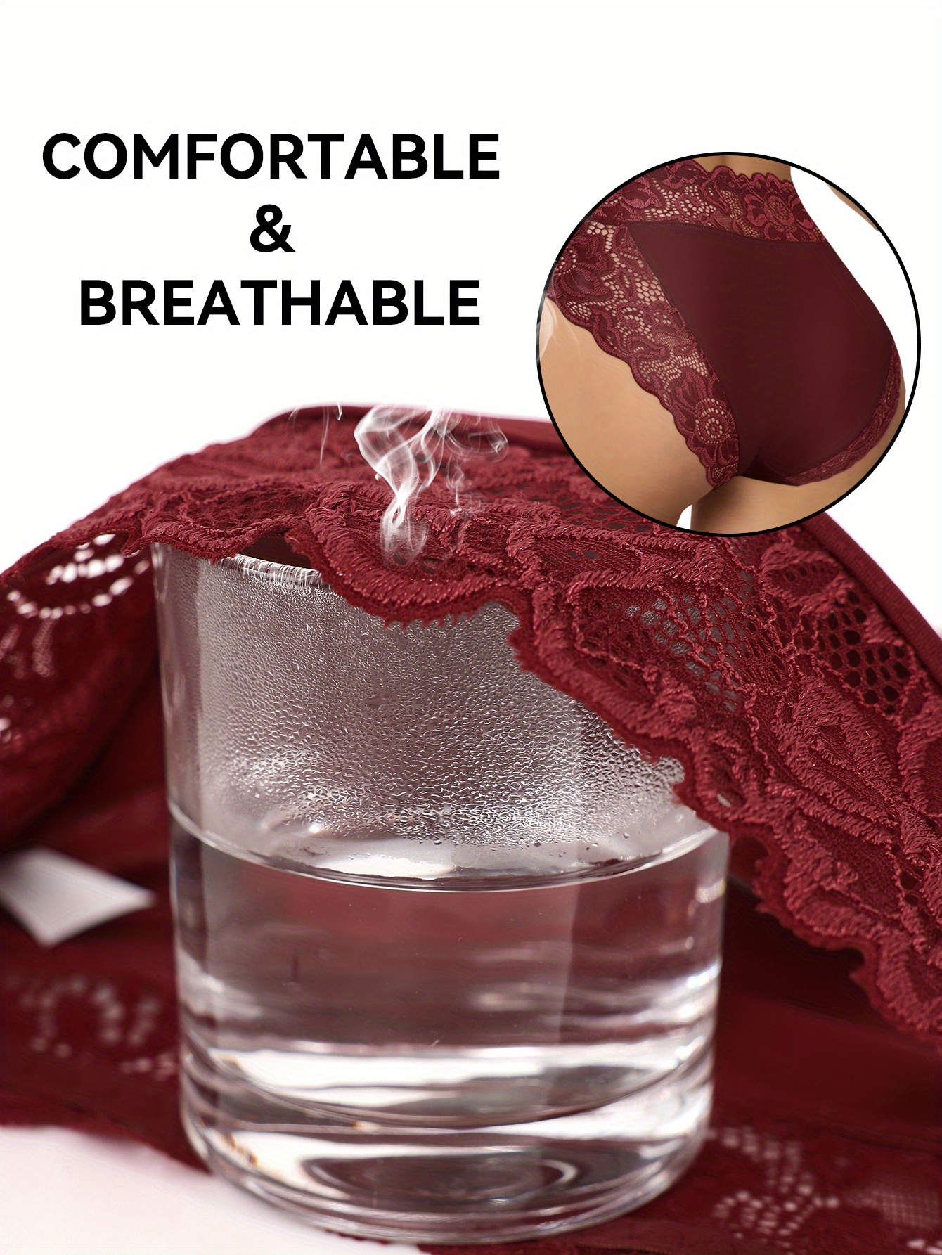 5pcs womens elegant lace trim   panties breathable     underwear with floral geometric patterns comfortable stylish for casual attire   and special occasions holiday underwear floral lace design   details 3