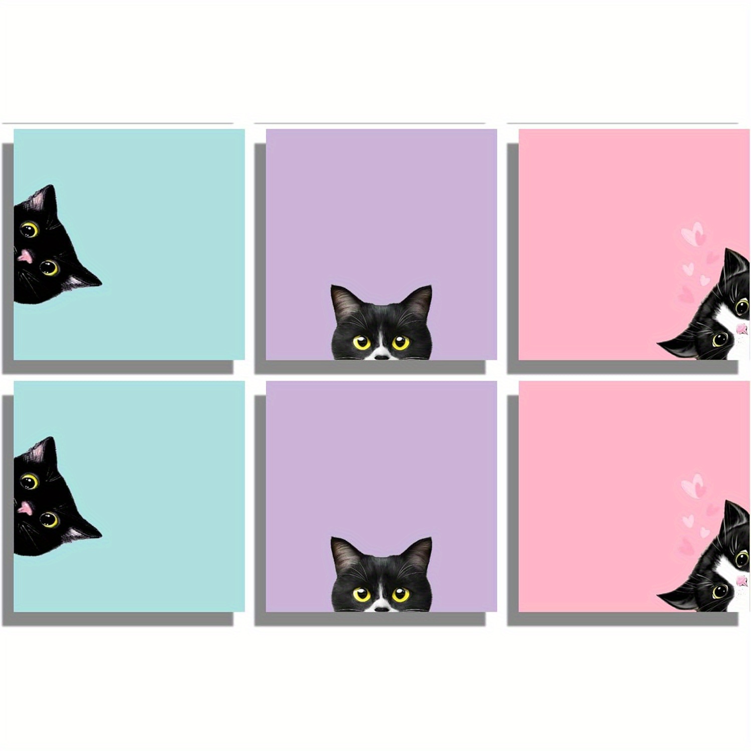 Image of 3/6/12pcs Black Cat Sticky Notes Set, Pink Self- Pads, Cute Memo Pads Super Adhesive Note Card For Cat Lover Gift, Teacher Office And School Supplies, 3x3in