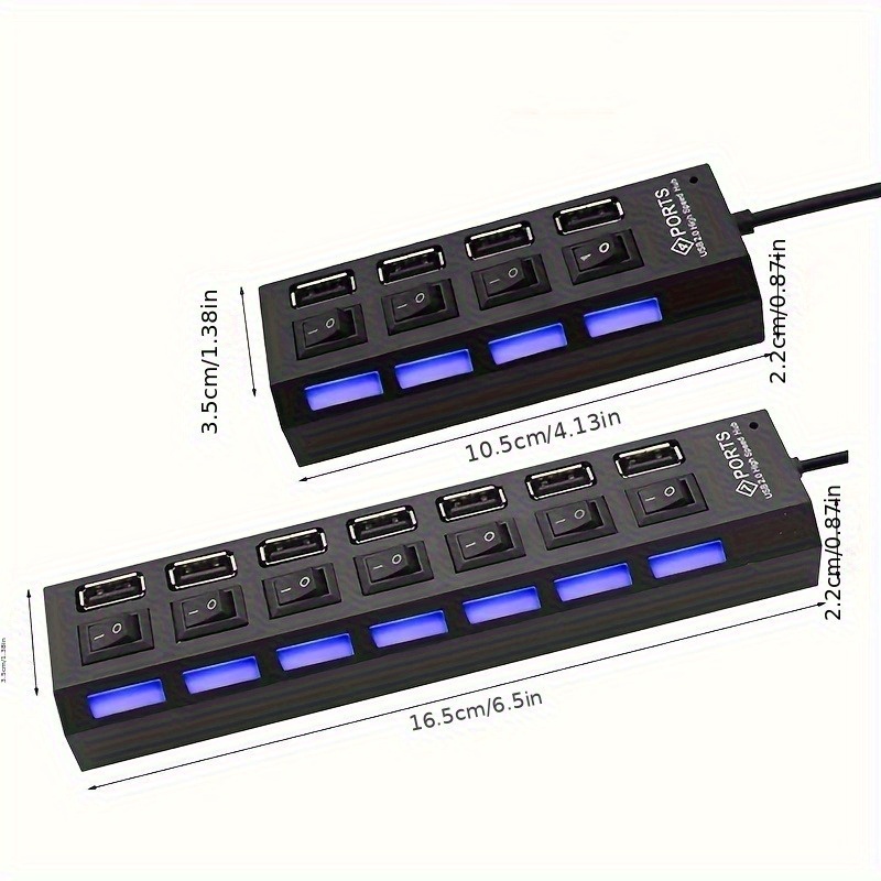 1pc Hub USB 2.0 Haute Vitesse avec Interrupteurs Individuels, 4 ou 7 Ports - Extendeur Alimenté par USB pour Disques, HDD, Clavier, Souris | Utilisation en Camping-Car, Non pour Chargement | Hub Multi-Appareils – Image 3