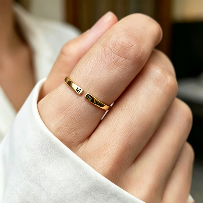 TEMU 1pc Personalized Stainless Steel , Engravable With Self- Letters And Text. The Simple And Clean Ring Versatile And , Making It Suitable As A