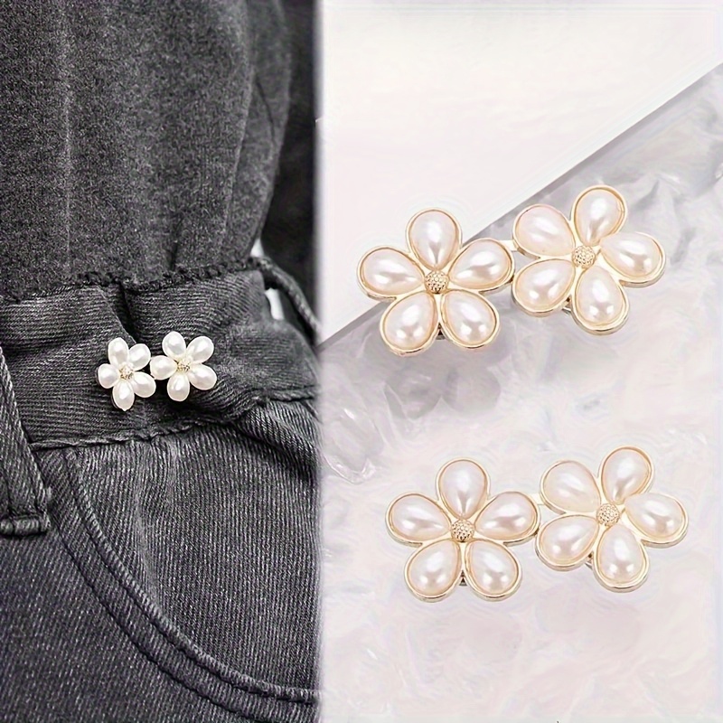 1pair/2/3 Pairs Of Pearl Five-petal Flower Waist , Flat Bottom Removable No Nail No Sew Waist Button, Waistband Large Change Small Waist Artifact