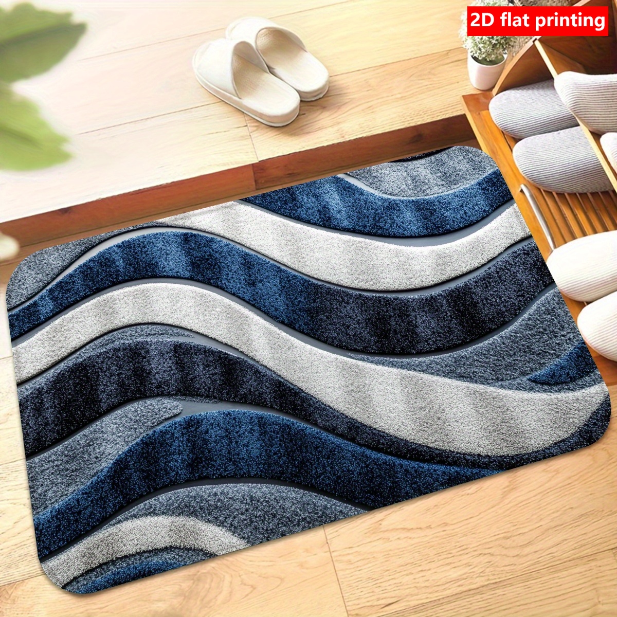 TEMU 1pc Modern Blue-gray - Soft Fluffy Suitable For Entryway,, Bedroom, Machine Washable Rug, Decor Gift, 2d Flat