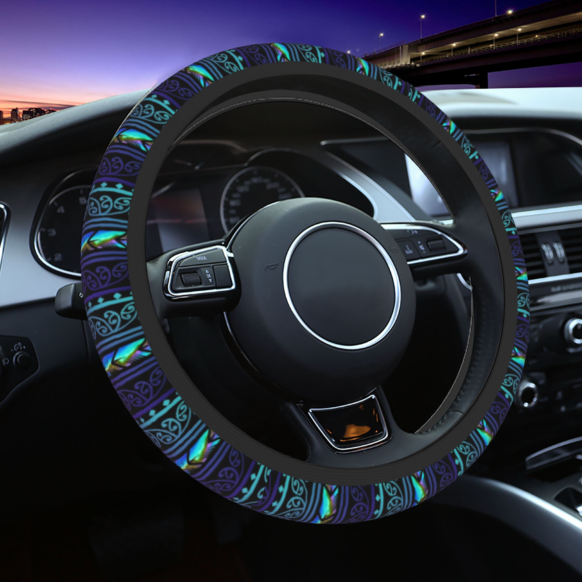 TEMU 1pc Purple Maori With Inlayed Paua Shell New Zealand Steering Wheel Cover No Suitable For Car Interior Accessories Stylish Auto Accessory For